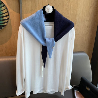 Women Sided Color Knitted Triangle Scarf Fashion Wool Turban Shawl Light Neck Wrap Multi-purpose for Daily and Travel Outfits