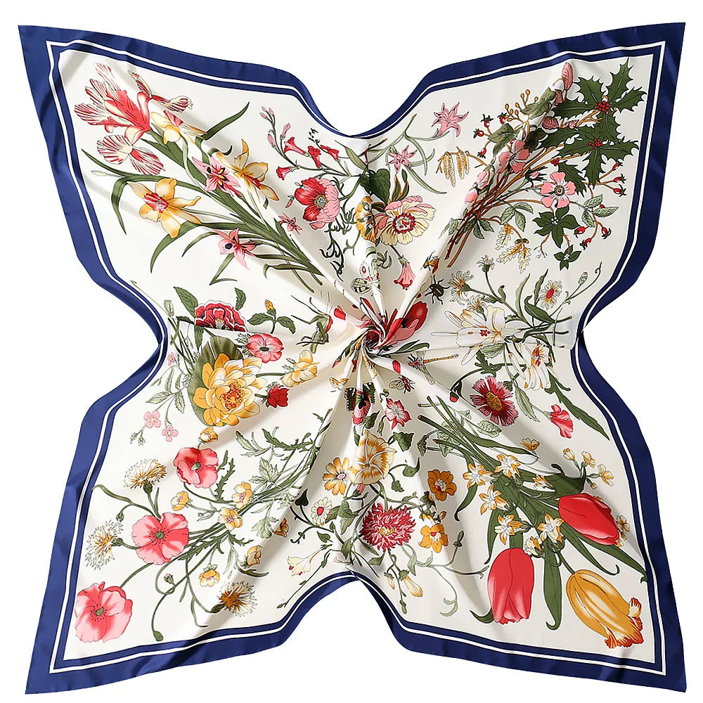 130*130cm Women Luxury Floral Print Twill Silk Scarves Lady Echarpes Bandana Square Scarves Wraps Femme Foulard Pashmina