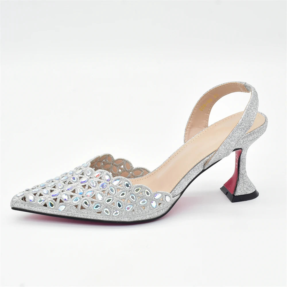 New Arrival Nigeria Women Designer Shoes and Bags Decorated with Rhinestone Wedding Italian Shoes Bag Set Pumps Women Luxury