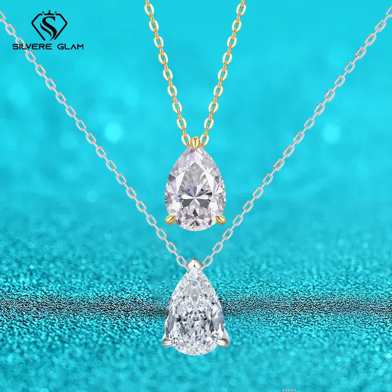 TY Certified 1CT 2CT Pear Cut D VVS1 Moissanite Necklace for Women 18k Gold Plated Jewelry 100% Sterling Silver 925 Pendant