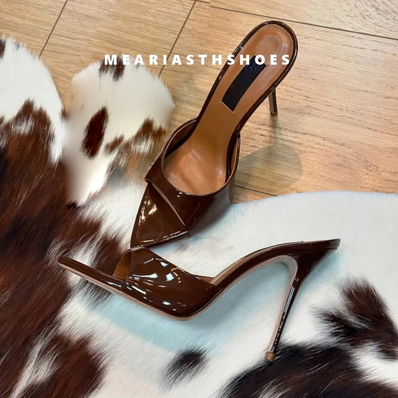 Super-high Heel Slippers Women Shoes Summer Peep Toe Mixed Colors Stiletto Sandals Sexy Party Ladies Shoes Luxury Woman Pumps