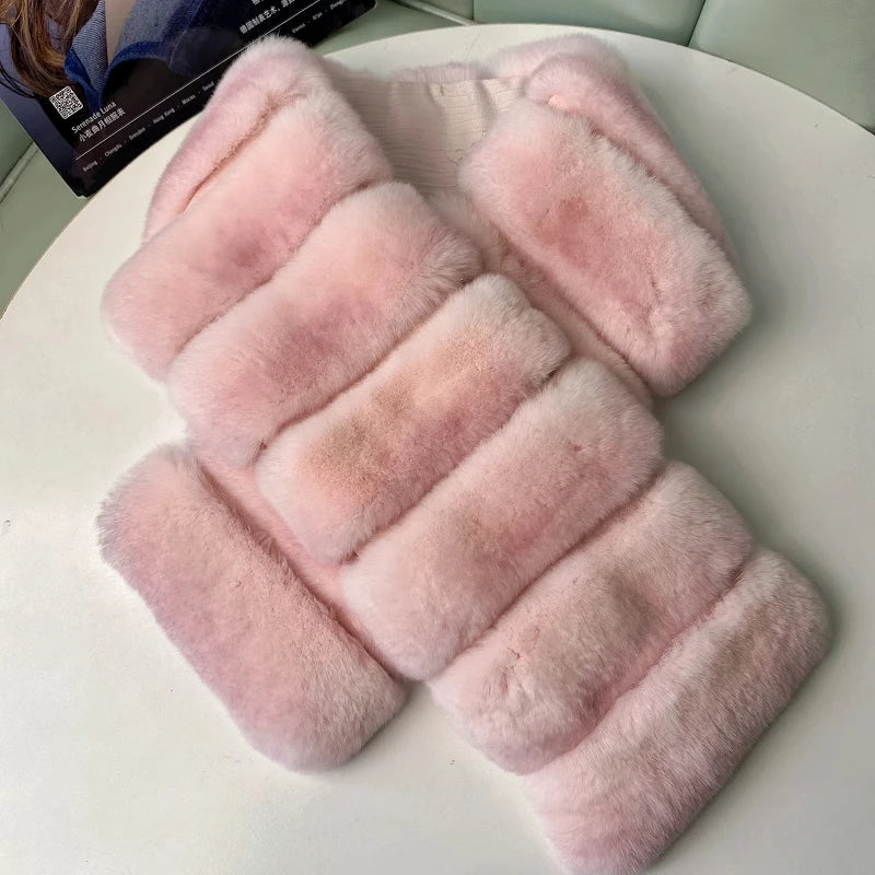 Winter new Rex rabbit hair scarf lazy casual versatile real plush warm fur scarf imitation chinchilla color women