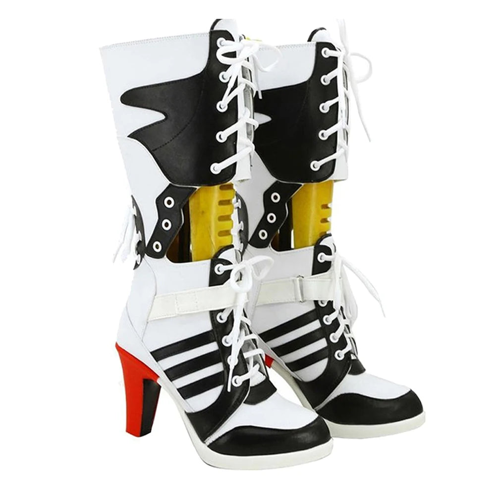 Fantasia Super Villain Quinzel Shoes Cosplay Long Boots Women Disfraz Costume Accessories Female Halloween Carnival Footwear