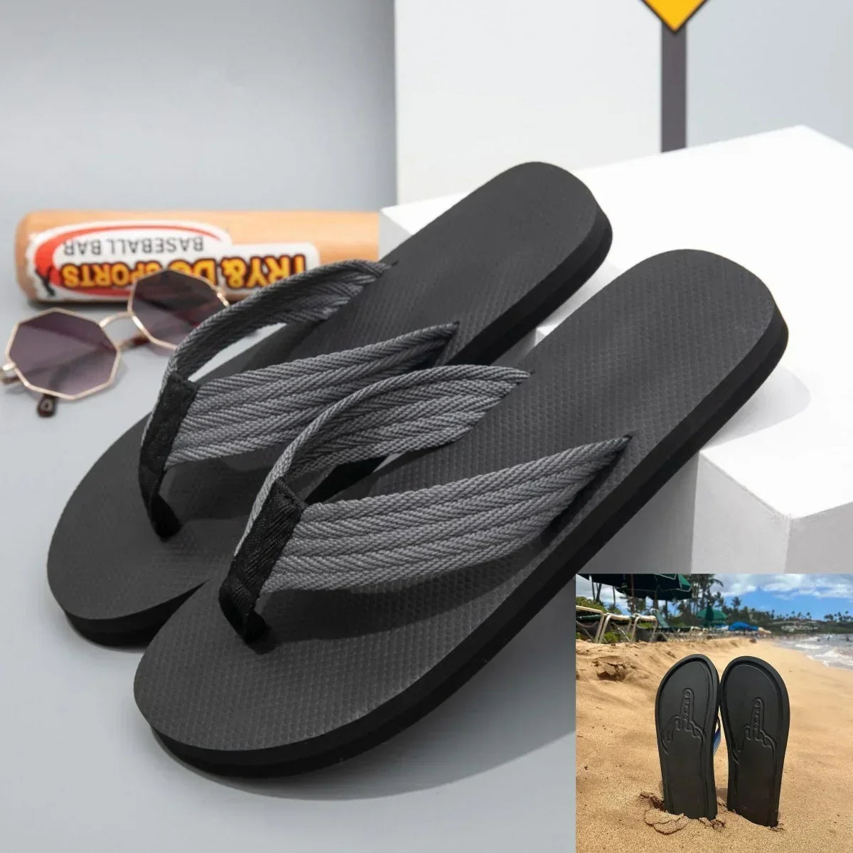 Quick- Dry Hidden Middle Finger Slippers Figure with Legs Flip Flops Parody Middle Finger Beach Summer Comfort Non Slip Sandal