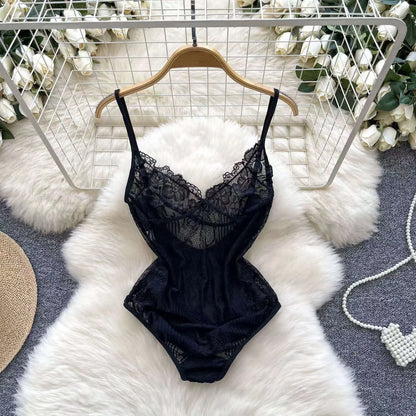 Women Lace Patchwork Velour Strappy Catsuits Fashion One Piece Combination Rompers Erotic Fashion Sexy Bunny Bodysuits Cosplay