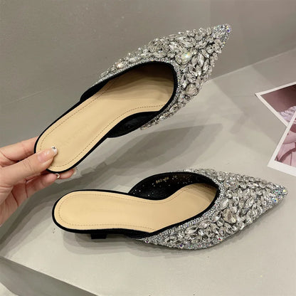 Summer New Women Shoe Luxury Rhinestone Mueller Slippers For Woman Elegant French Style Casual Shoe Designer Shoes