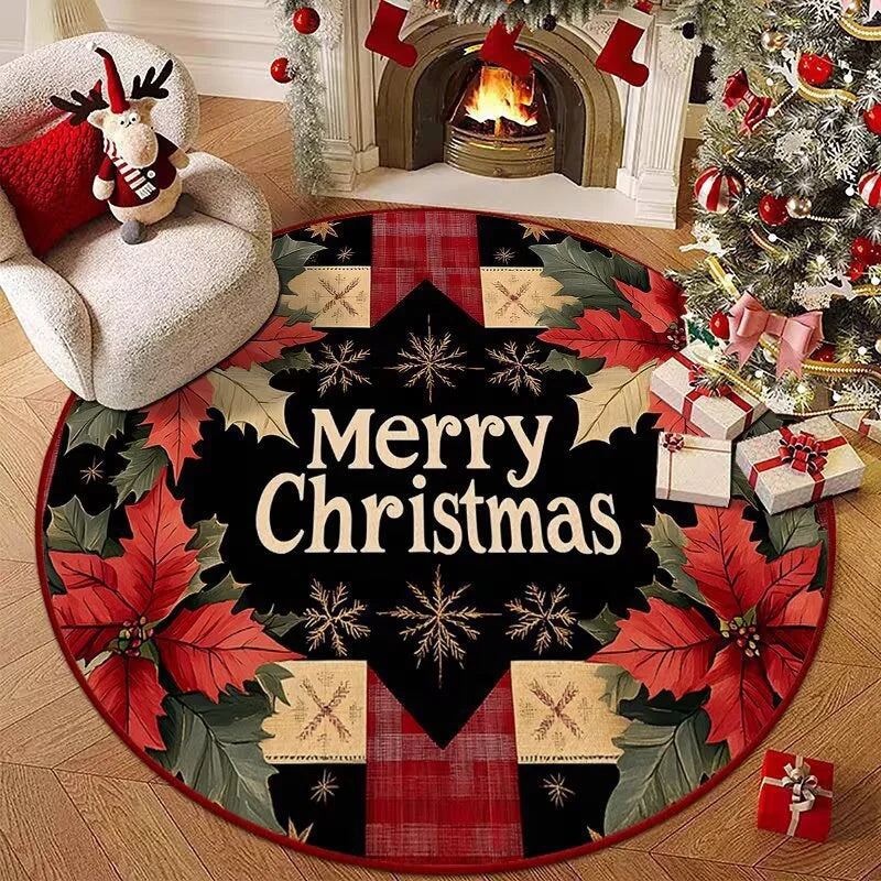 Christmas Style Living Room Decoration Red Carpet Round Rugs for Bedroom Washable Lounge Soft Floor Mat Anti-slip Children's Rug