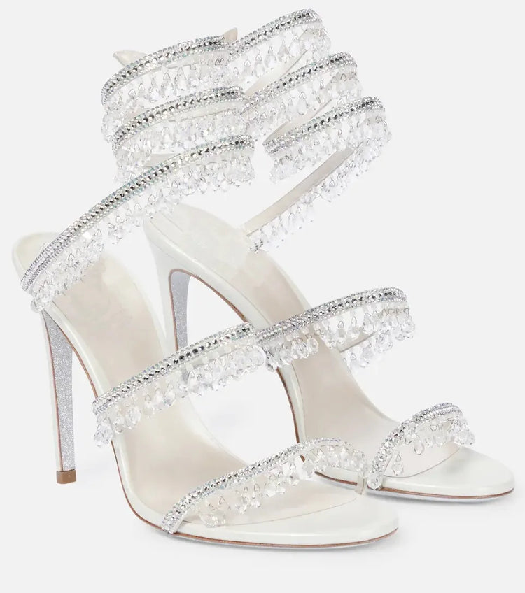 2026Women's New Water Diamond Sandals Fashion Tassel Crystal Shoes Sexy Banquet Party Twin Stiletto Women's Large Sandals
