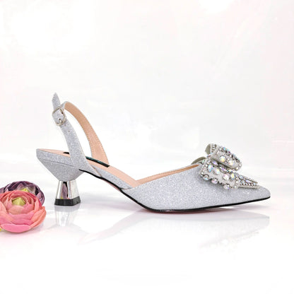 QSGFC Italian Design Red Elegant Women's Heels Fashion Crystal Bow Pointed Toe Sandals Nigeria Shoes Bag Set For Women