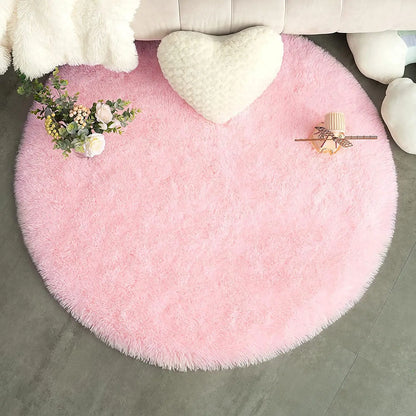 60/80/100/120/140/160 Round Rug Rainbow Fluffy Soft Area Rugs for Kids Girls Room Plush Shag Carpet Cute Circle Bedroom Decor