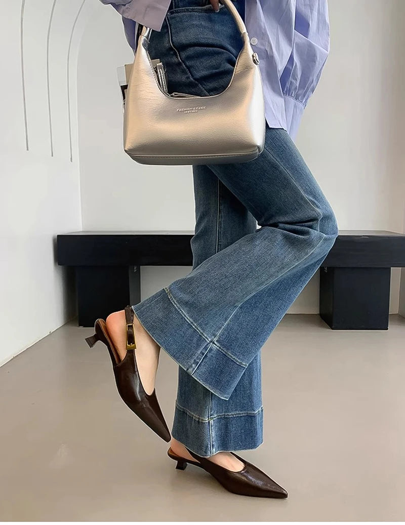 Designer Luxury Summer Pointed Toe Women Sandals Fashion Singbacks Mules Shoes Ladies Elegant Low Heel Stripper Party Sandalias