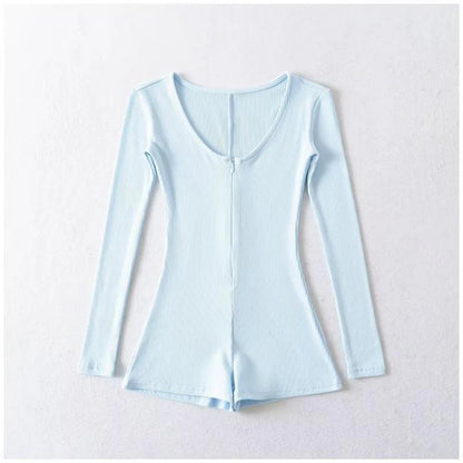 Women's Short Yoga Jumpsuits Long Sleeve Slim Fit Stretch One Piece Playsuits Sexy Fitness Female Shorts Zipper Sportwears