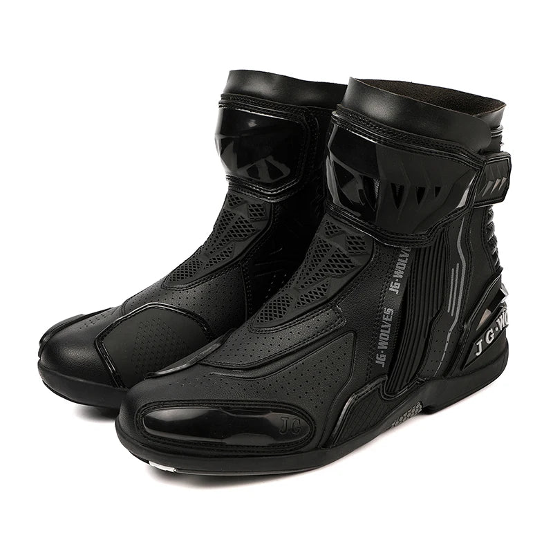 YUYIN Men Motorbike Riding Shoes Motorcycle Boots Racing Protective High Top Breathable Anti Slip Side Zipper TPU Rubber Sole