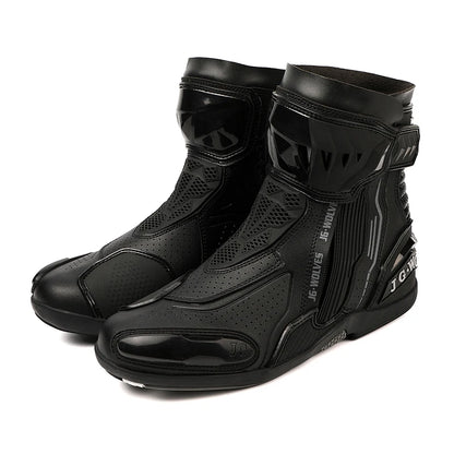 YUYIN Men Motorbike Riding Shoes Motorcycle Boots Racing Protective High Top Breathable Anti Slip Side Zipper TPU Rubber Sole