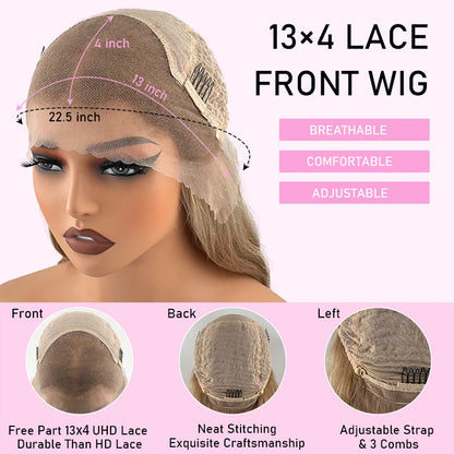Pre Bleached Pre Plucked Lace Front Wig Human Hair Hightlight Cream Platinum Blonde Body Wave Remy Human Hair Wigs For Women