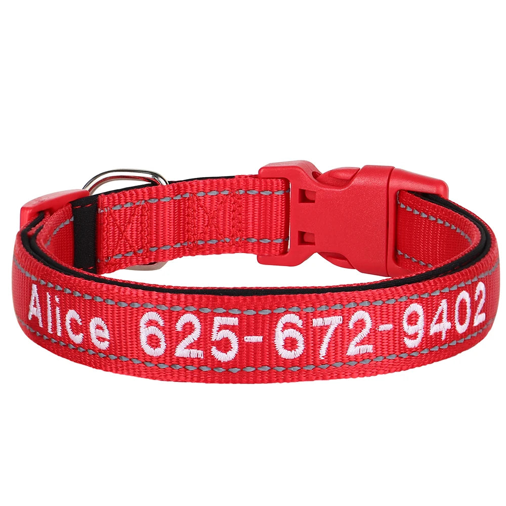 Embroidered Nylon Dog Collar Free Custom Dogs Collar Reflective Pet ID Name Phone No. For Small Medium Large Dogs Pug Adjustable