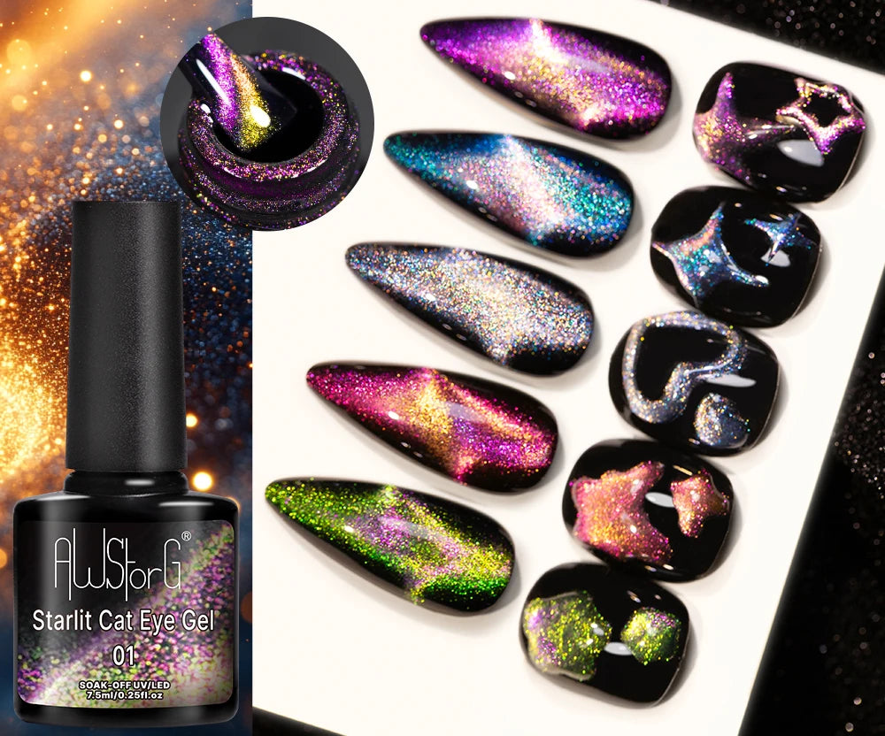 AWStorG 7.5ml Starlit Chameleon Cat Magnetic Gel Nail Polish Double Colors Semi Permanent UV Gel Varnish Need Black Base