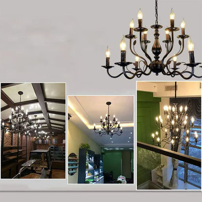 American Retro Cafe Pendant Light Dining Room Black Metal Ceiling Chandelier Industrial Candle E14 Chandelier Lighting