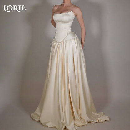 LORIE Elegant Satin Wedding Dresses Strapless A-Line Beach Bridal Gown Straps Ruffle V Corset Simple Customized Bride Dress