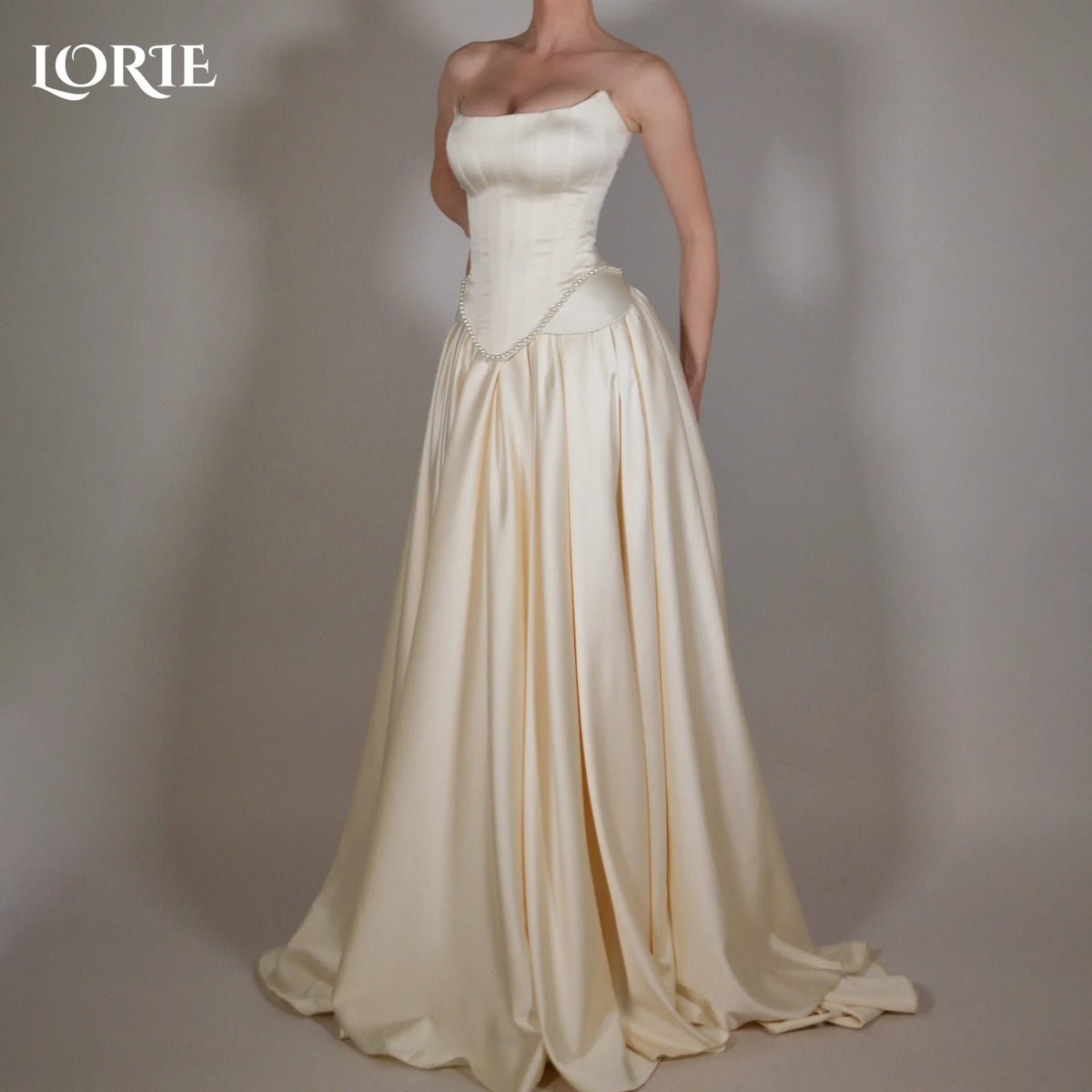 LORIE Elegant Satin Wedding Dresses Strapless A-Line Beach Bridal Gown Straps Ruffle V Corset Simple Customized Bride Dress