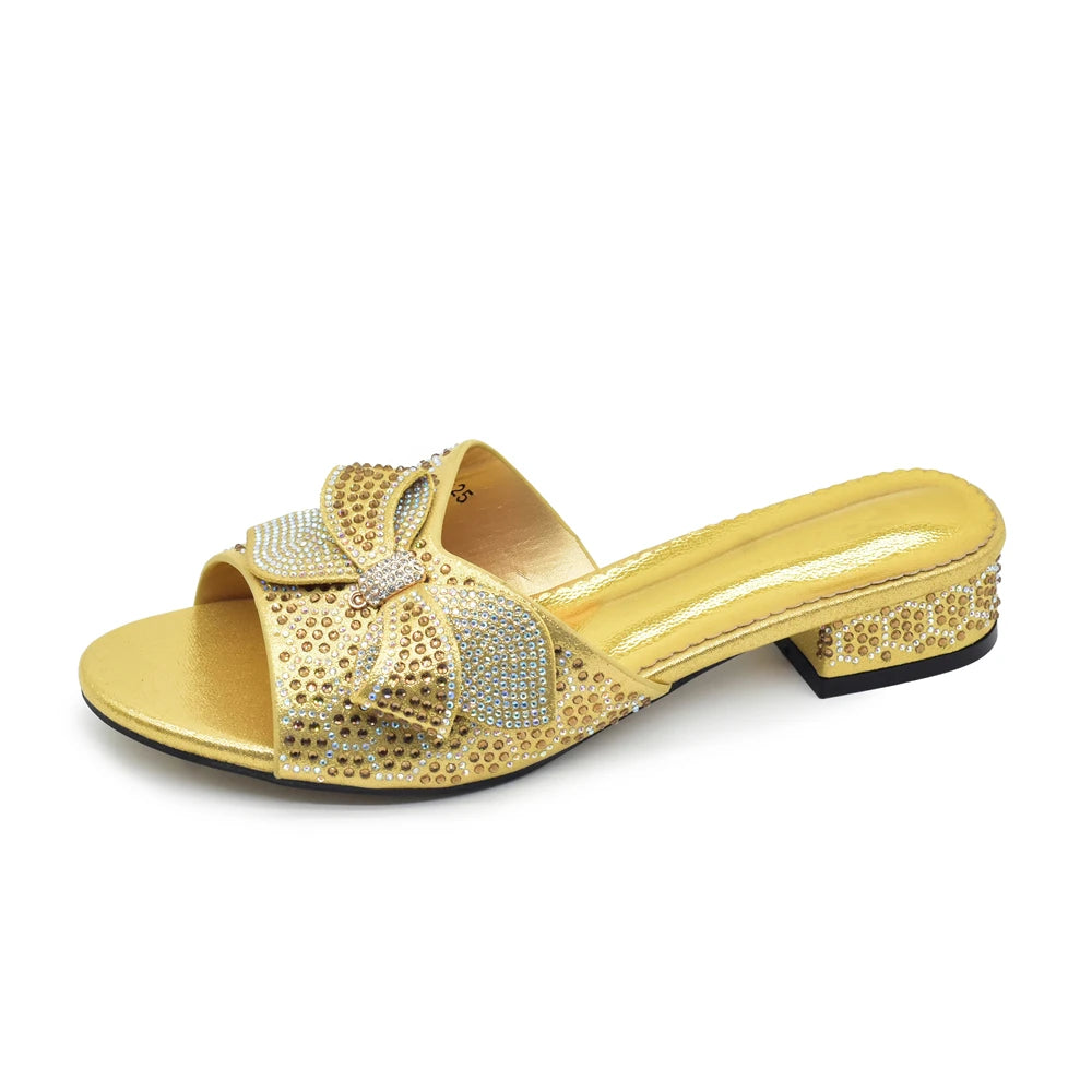 Plus Size Glitter Studs Bow-tie Round Toe Classical Design Luxury Women Pumps Low Heels Dress Party Shoes Rhinestone Women Pumps