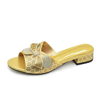 Plus Size Glitter Studs Bow-tie Round Toe Classical Design Luxury Women Pumps Low Heels Dress Party Shoes Rhinestone Women Pumps