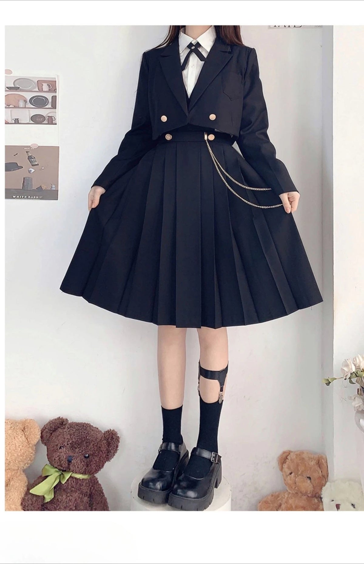 Versatile and Cute School Uniform Skirt JK Uniform Basic Spring Genuine Long Dress Japanese-style Pleated College Style Suit
