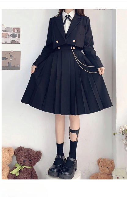 Versatile and Cute School Uniform Skirt JK Uniform Basic Spring Genuine Long Dress Japanese-style Pleated College Style Suit