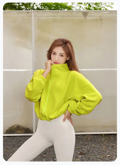 Blouse Outerwear Yoga Wear Women's Autumn/Winter Zip-up Long Sleeves Fleece-lined Warm New Casual Comfortable Minimalist Niche