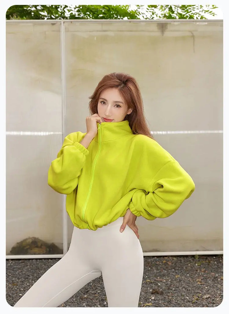Blouse Outerwear Yoga Wear Women's Autumn/Winter Zip-up Long Sleeves Fleece-lined Warm New Casual Comfortable Minimalist Niche