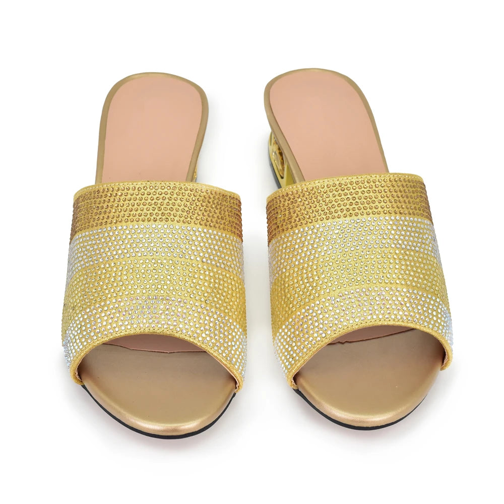 Latest Shoes Women Luxury Rhinestone Crystal Pumps 2024 New Fashion Slippers Sandals Party Low Heels Elegant Italian Women Shoes