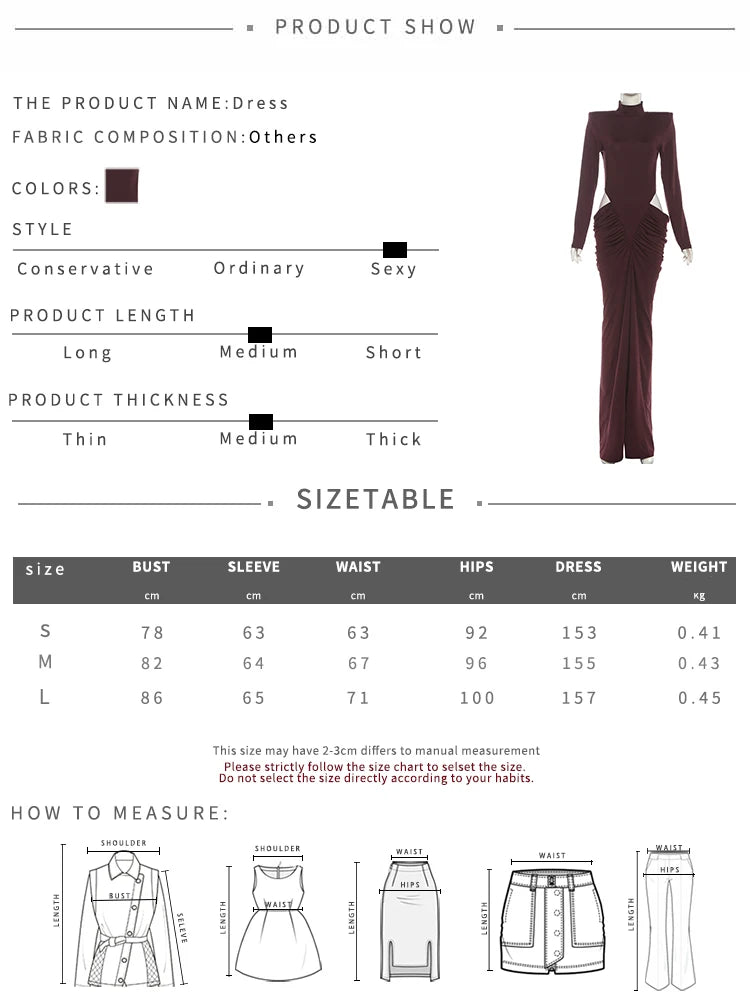 Nibber Hipster Waistless Ruched Elegant Dress Woman Autumn Style Turtleneck Full Sleeve Hollow Design Prom Party Long Bodycon
