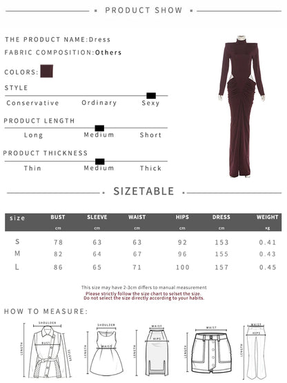 Nibber Hipster Waistless Ruched Elegant Dress Woman Autumn Style Turtleneck Full Sleeve Hollow Design Prom Party Long Bodycon