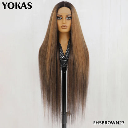 40 Inch Synthetic Lace Front Wigs For African Women T Part Lace High Temperature Fiber Straight Lace Wigs For Afro Female