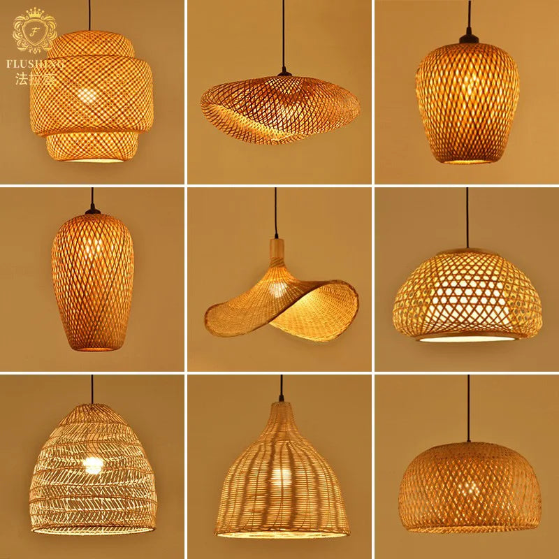 Newest Bamboo Pendant Lamp Ceiling Lights Rattan Wicker Lustre Hand Knit Braiding Suspended Home Dining Braided Indoor Decor Hot