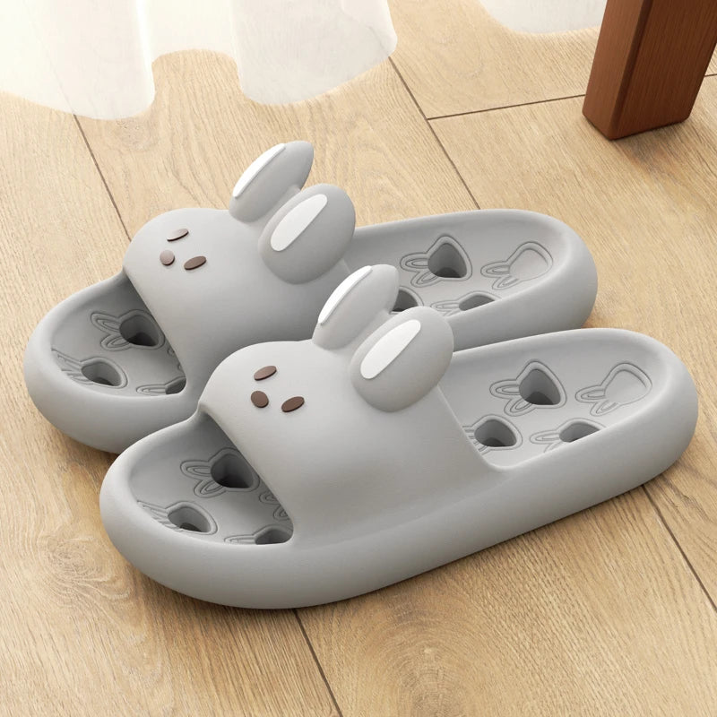 Cute Cartoon Rabbit Indoor Bathroom Slippers For Men Women Summer House Shoes Soft EVA Leaking Style Lovers Home Shower Slides