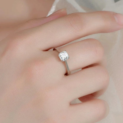 Genuine S925 Sterling Silver 1CT 6mm Asscher Cut Moissanite Sparkling Brilliant Cut Elegant Ring for Women Wedding Engagement An