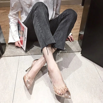 New Luxury Fairy Style Transparent High Heels Thin Heels Pointed Water Diamond Single Shoes Women's Crystal Wedding Shoes