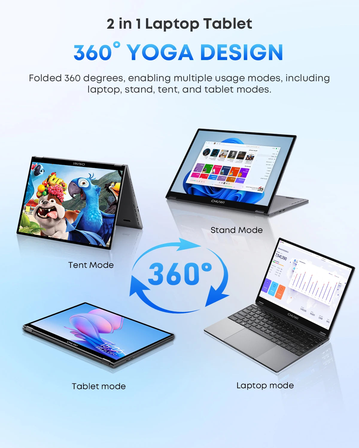 CHUWI FreeBook 2-in-1 Touch Screen Laptop 13.4'' Intel N150 16GB LPDDR5 RAM 512GB SSD FHD 2520x1680 WiFi6 BT5.2 Windows 11