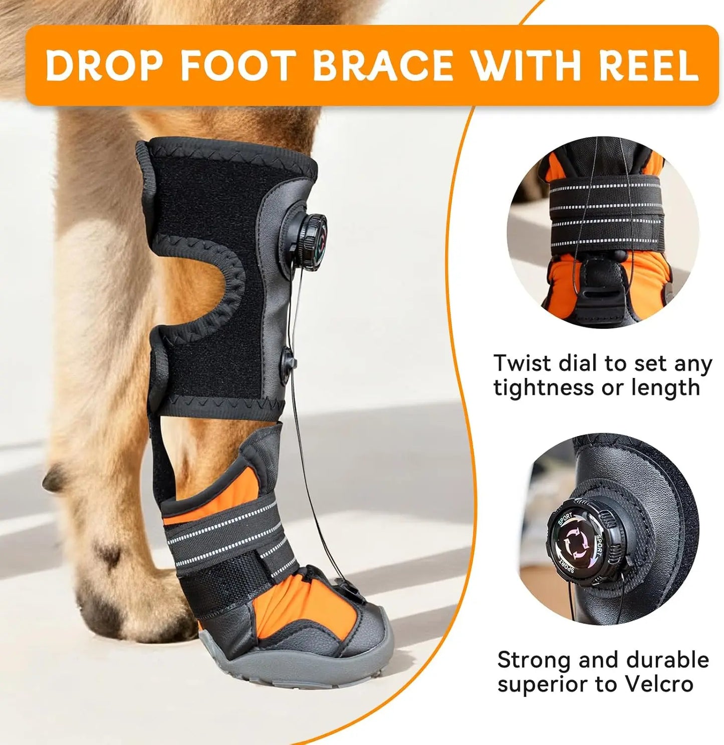 No KnucklingCorrective Dog Shoe,Drop Foot Support with Adjustable Reel, Paw Leg Brace Support - Lift Toes for Arthritis,Mobility