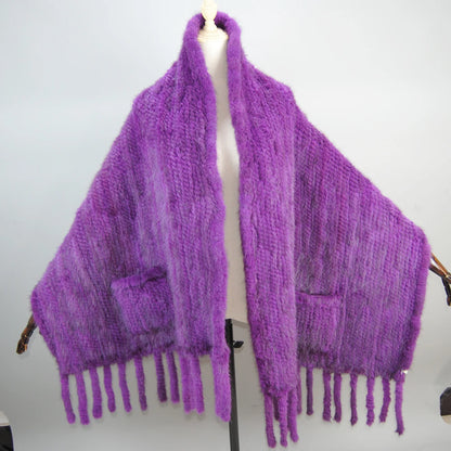 Hot Sale Women Winter Knitted Real Mink Fur Scarf Shawl Natural Warm Mink Fur Pashmina Lady Long Style 100% Genuine Fur Scarves