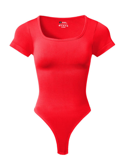 Women Plus Size Square Neck Short Sleeve Bodysuit Tummy Control Body Shaper Seamless Slimming Fashion Shapewear Jumpsuit