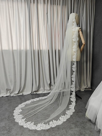Customized Eyelash Lace Veil, 2m/2.5m/3m Wedding Veil with Comb, 1.5m Width Ivory Bridal Veil with Eyelash Lace