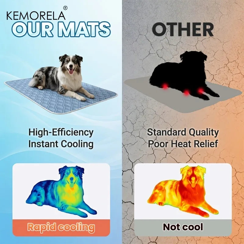 KEMORELA 1pc Summer Dog Cooling Mat Glacier Blue - Ice Silk Fiber Mat, Breathable Skin-Friendly Cooling for Puppies & Adult Dogs