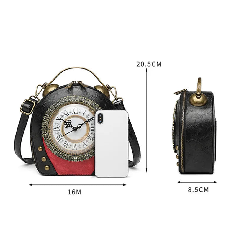 New Trendy PU Leather Retro Clock Handbags for Women 2025 Fashion Luxury Ladies Shoulder Crossbody Bag Square Evening Clutch Bag