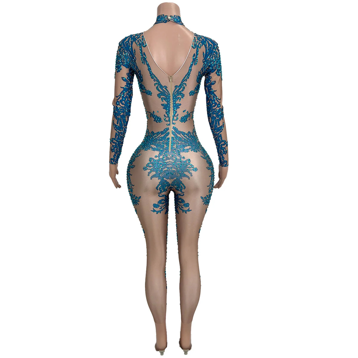 Sexy Long Sleeves Rhinestone Jumpsuits Women Drag Queen Show Stage Performance Rompers One Piece Bodysuit Dancer Festival Outfit