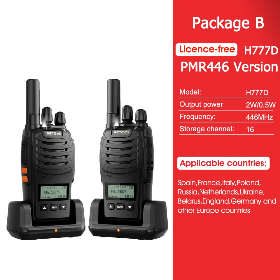 Retevis H777D Walkie Talkie PMR446 Portable License-Free LCD Display Radio Long Range Type-C Camping Use