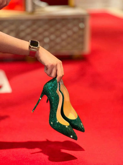 High Heels Women 2025 Spring New gold Sexy Pointy French Thin With Single Shoes Women Crystal Wedding Shoes Women Red Sole Shoe