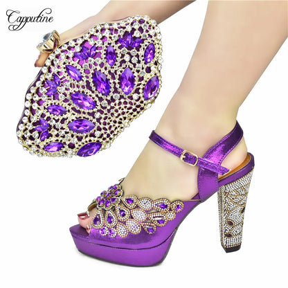 Luxury Wine Women Shoes and Bag to Match African Lady Summer Sandals Match With Handbag High Heels Pumps Purse 938-44 10.5CM