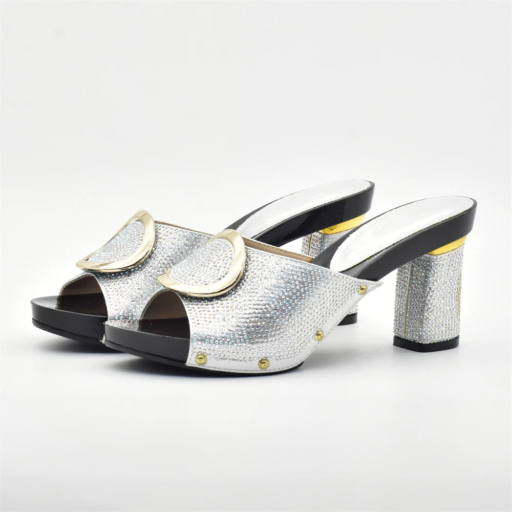 African Women Shoes and Bags Sets with Rhinestone Plus Size Heels 43 Nigerian Party Pumps Luxury Shoes Wedding Shoes Bride